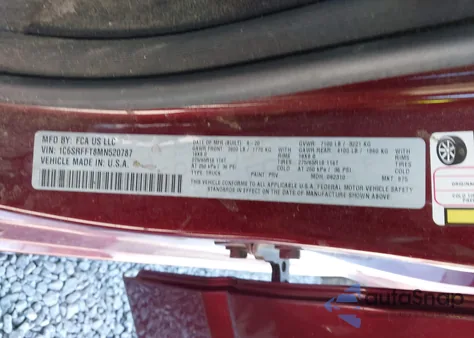 2021 Ram 1500 Big Horn 4X4 5'7 Box z USA, uszkodzony, nr VIN 1C6SRFFT8MN520787